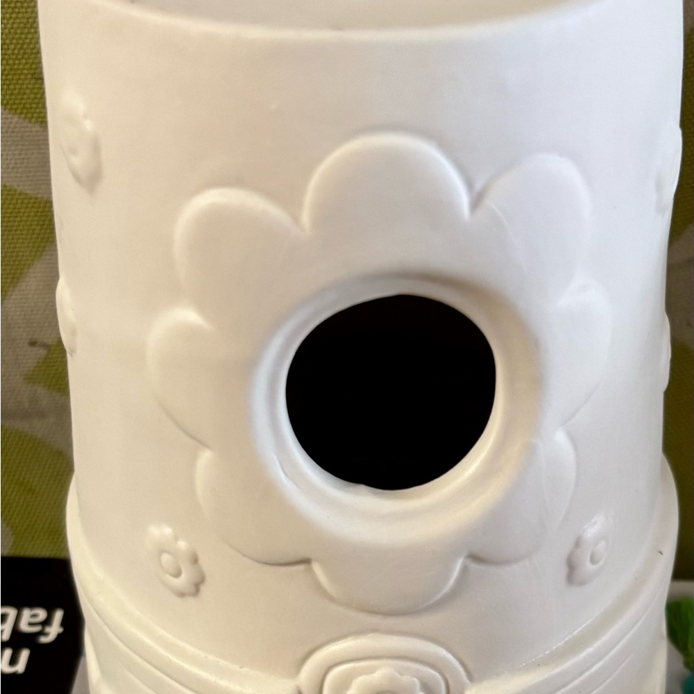 Elegant White Floral ceramic birdhouse ready for painting!